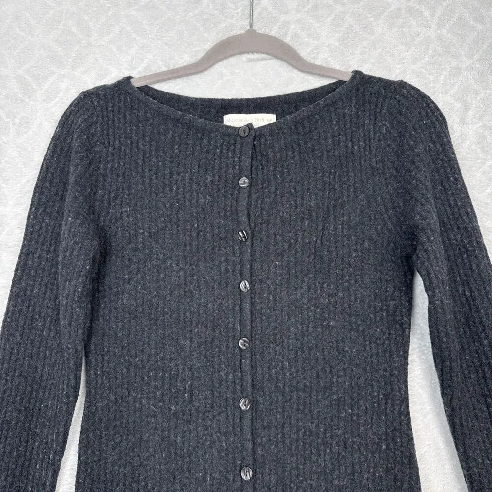 Abercrombie & Fitch Long Sleeve Maxi Sweater Dress MP Black Merino Wool Rib Knit